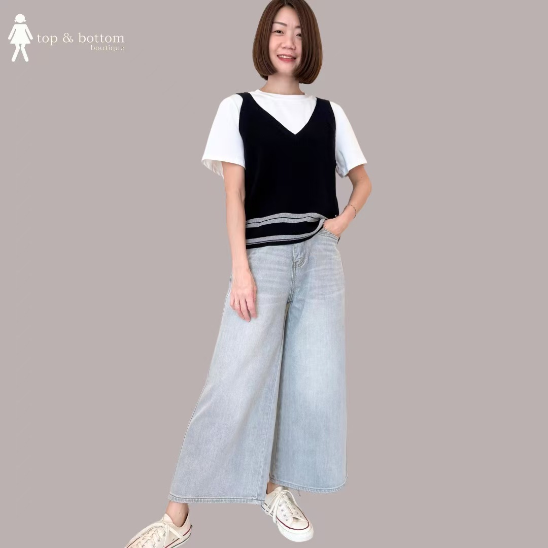 DENIM WIDE LEG ANKLE PANT WITH BELT