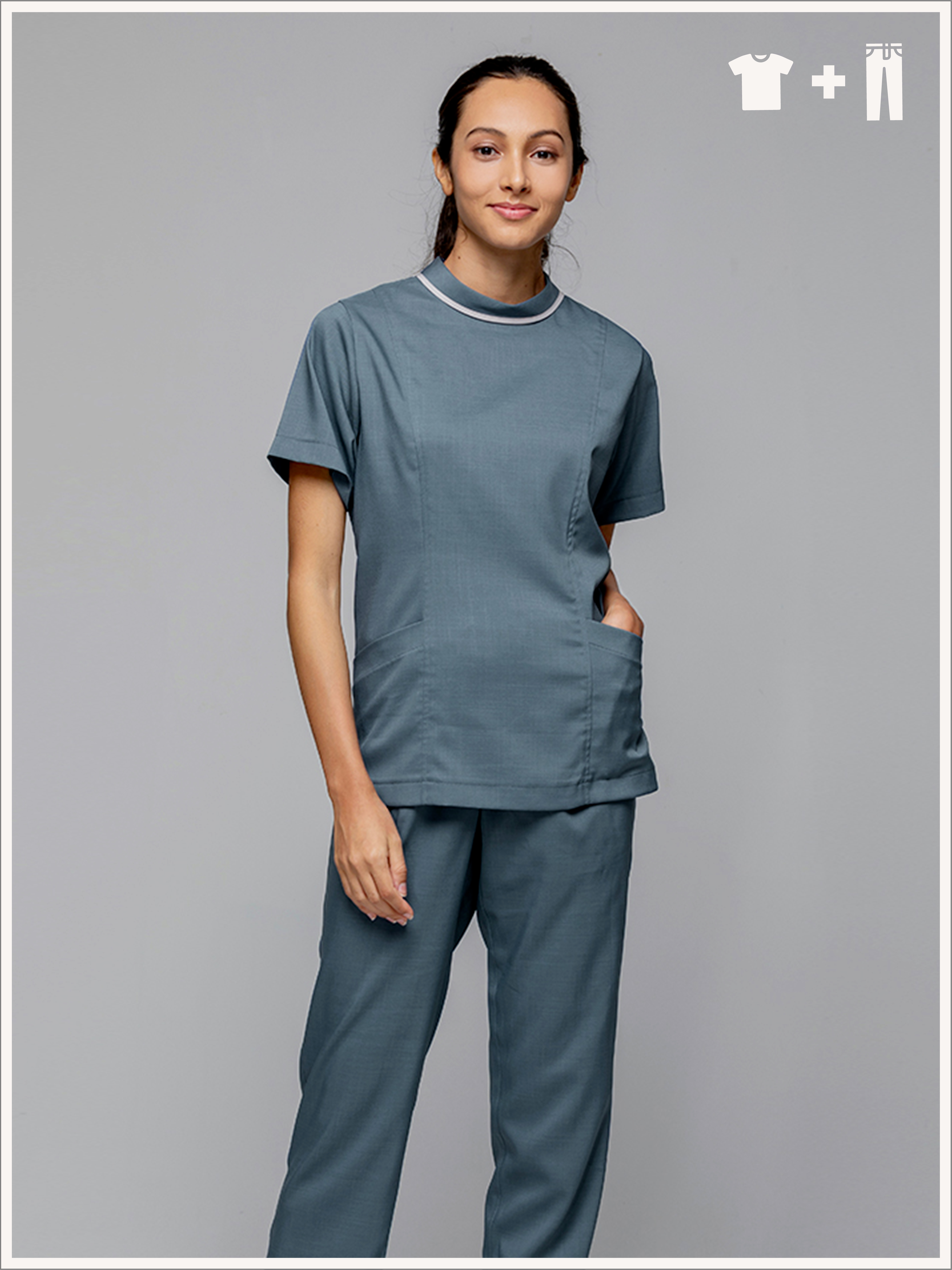 【 整套販售 】AS717-W6 女刷手服套裝-ASV薄彈布-灰蒼藍