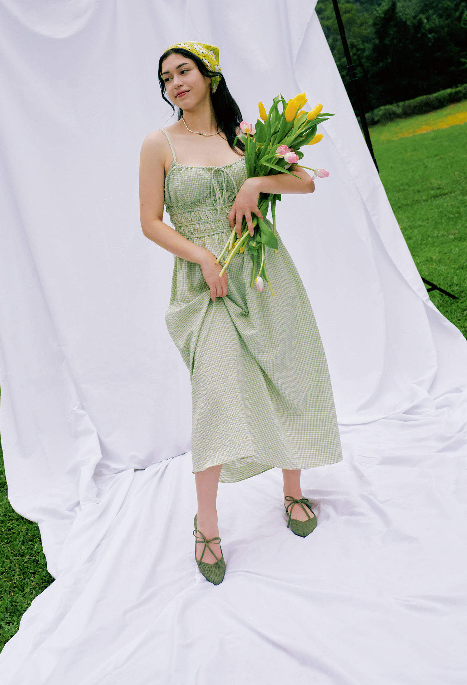 鉤針背心平底鞋 苔蘚綠