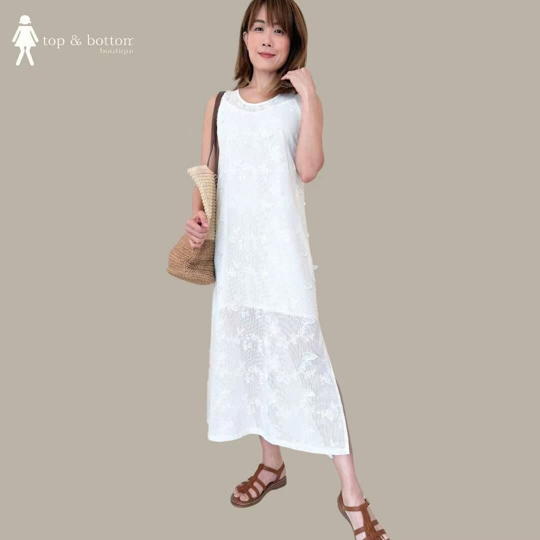 SLEEVELESS EMBROIDERY DRESS WITH INNER (2PCS)