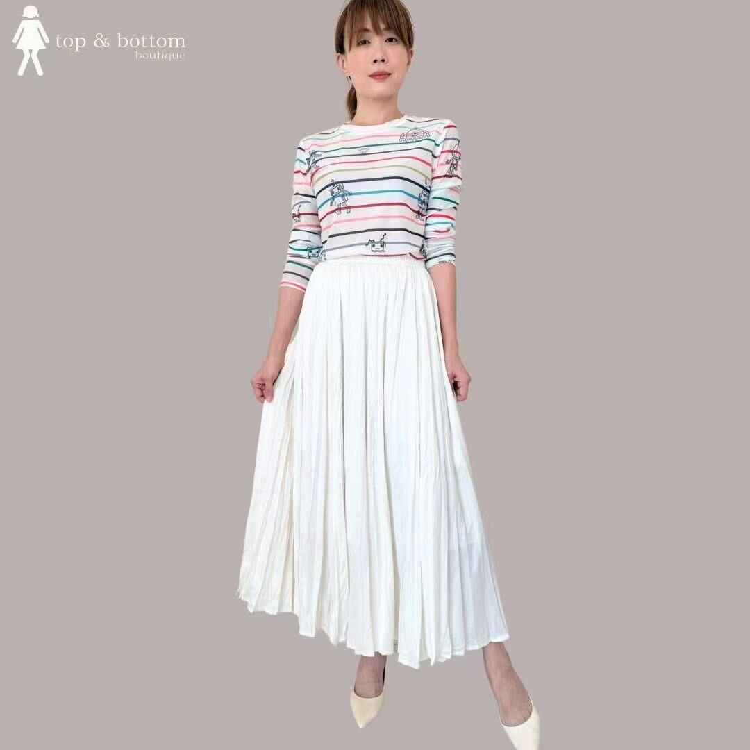 ELASTIC WAISTED WRINKLED MIDI SKIRT