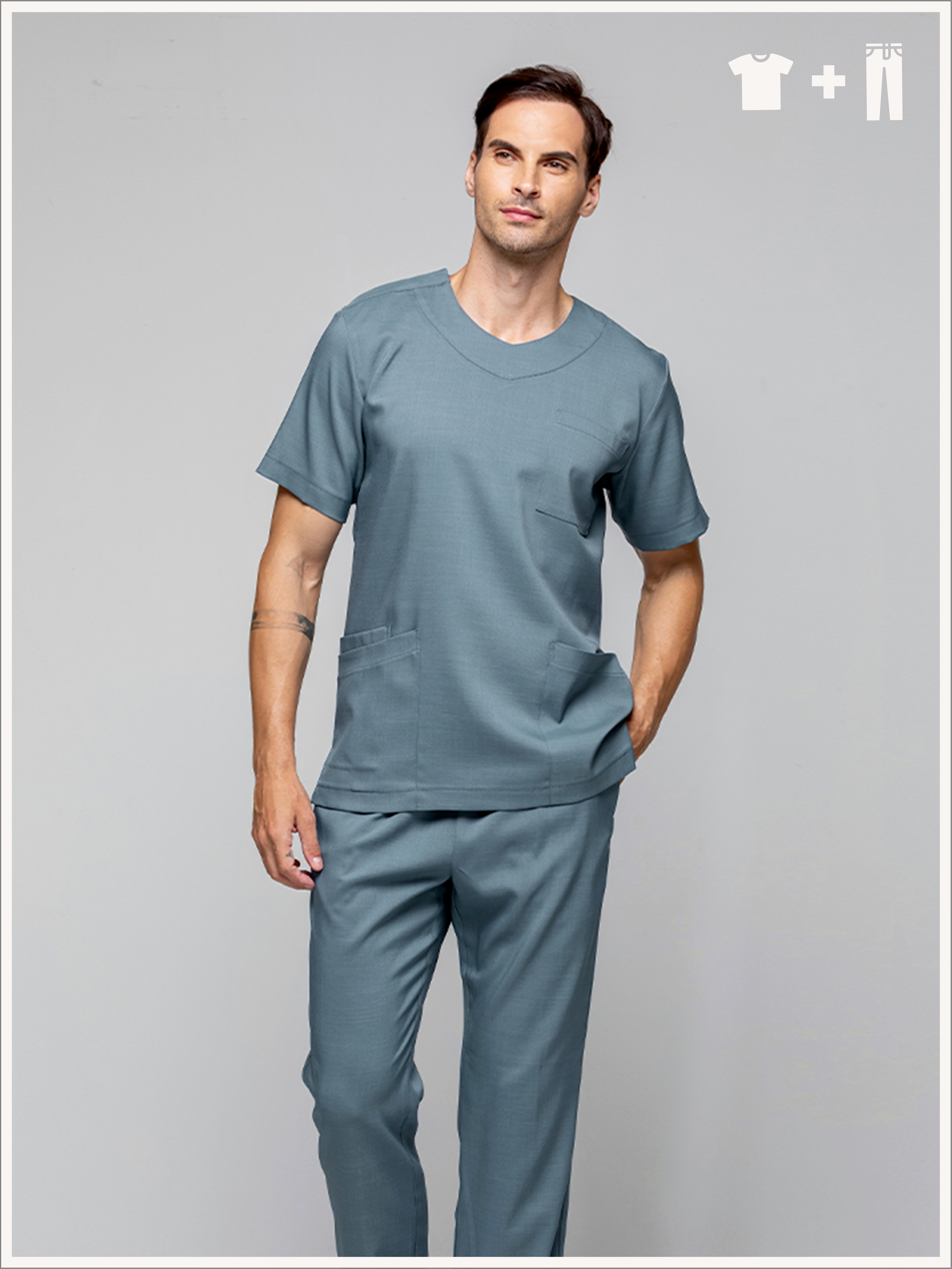 【 整套販售 】AS7181-W6 男刷手服套裝-ASV薄彈布-灰蒼藍