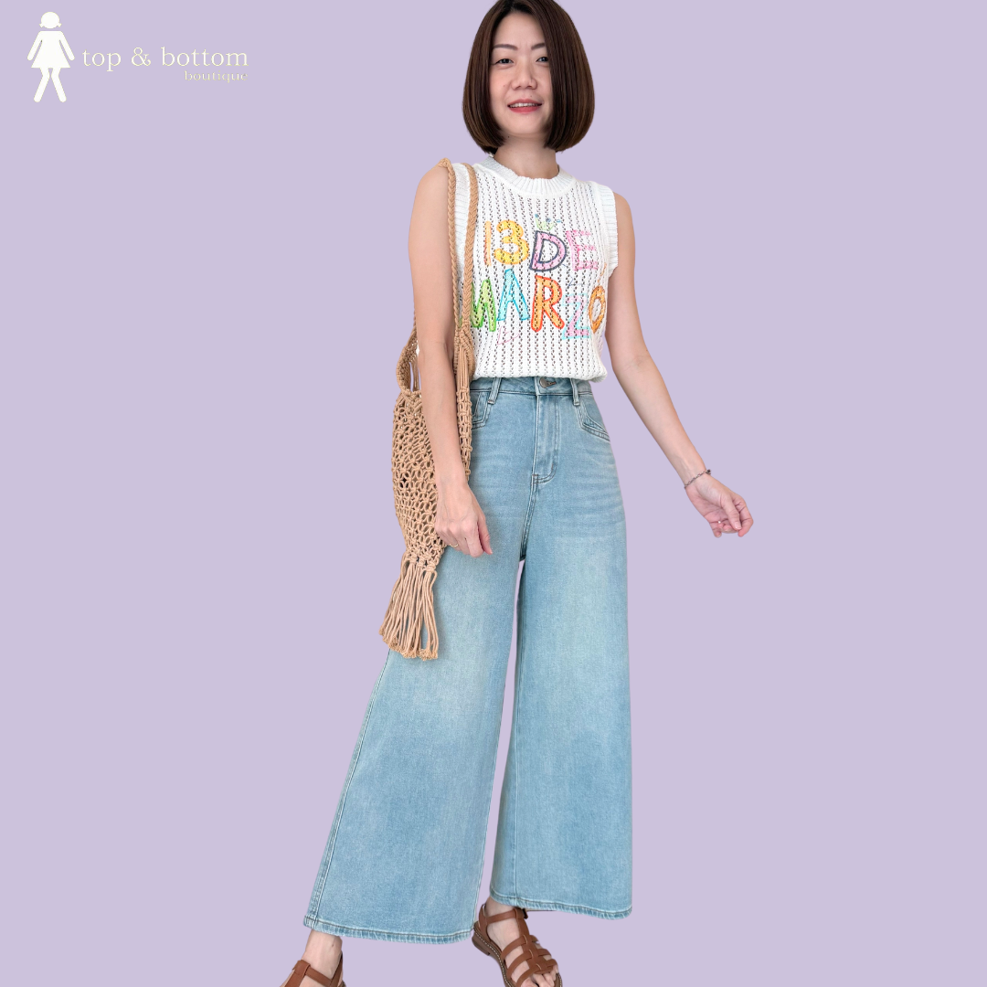 DENIM WIDE LEG ANKLE PANT WITH BELT