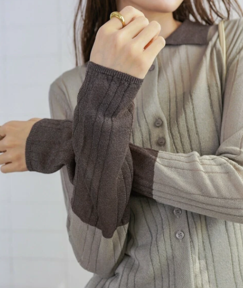 拼色拼鈕扣薄針織上衣
