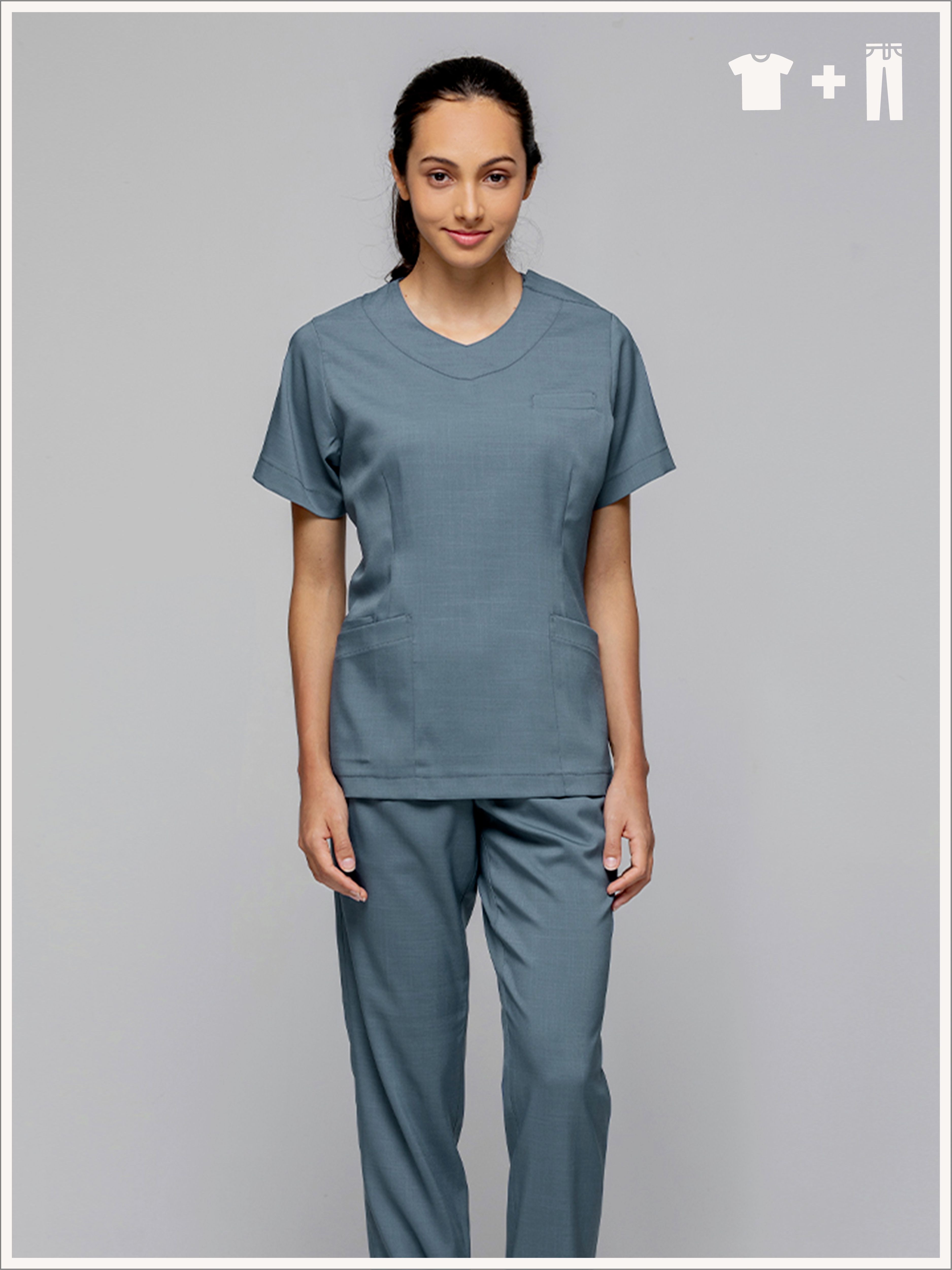 【 整套販售 】AS718-W6 女刷手服套裝-ASV薄彈布-灰蒼藍