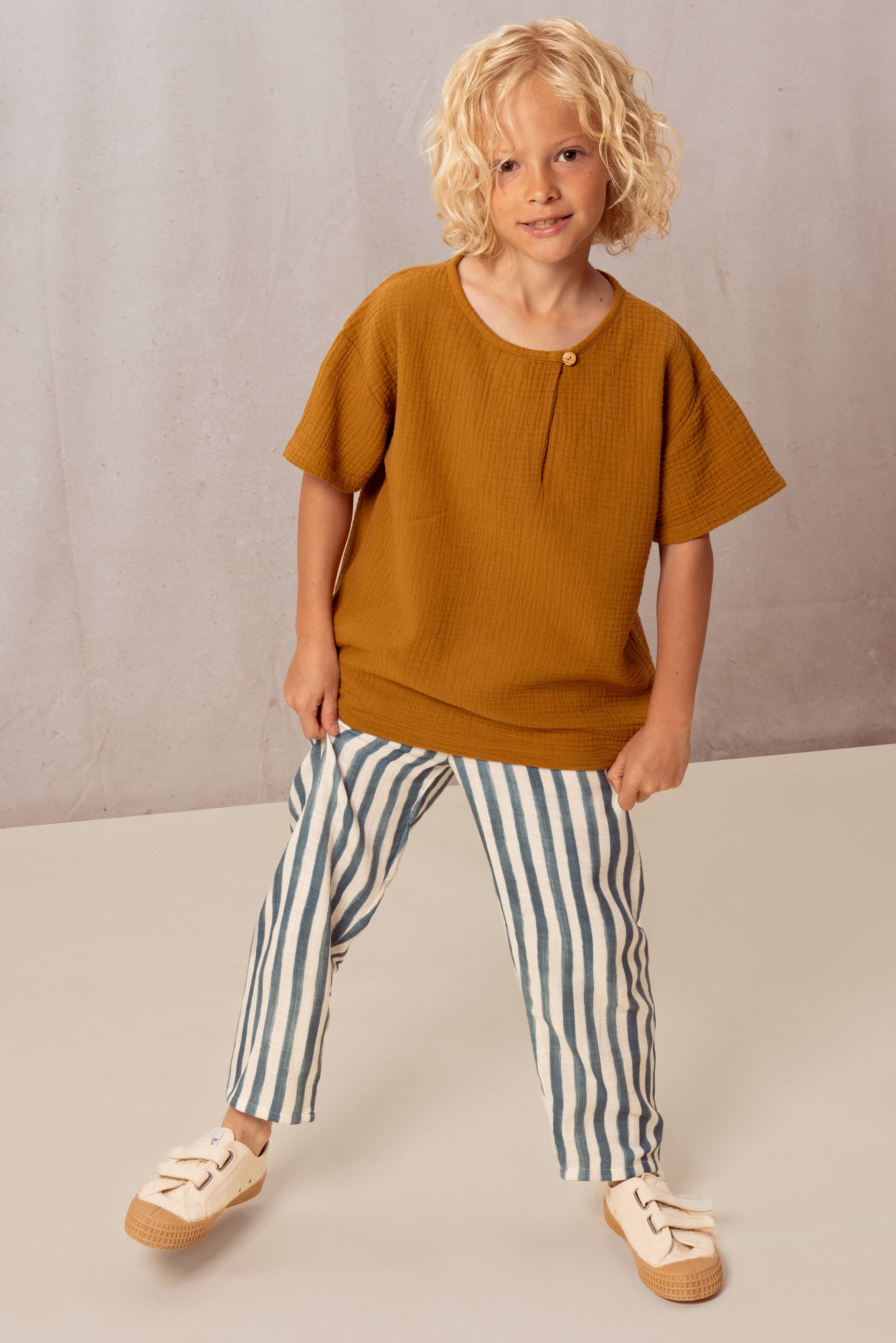 STUDIO BOHEME PARIS 棉紗條紋長褲 Pants Cousin-blue stripes