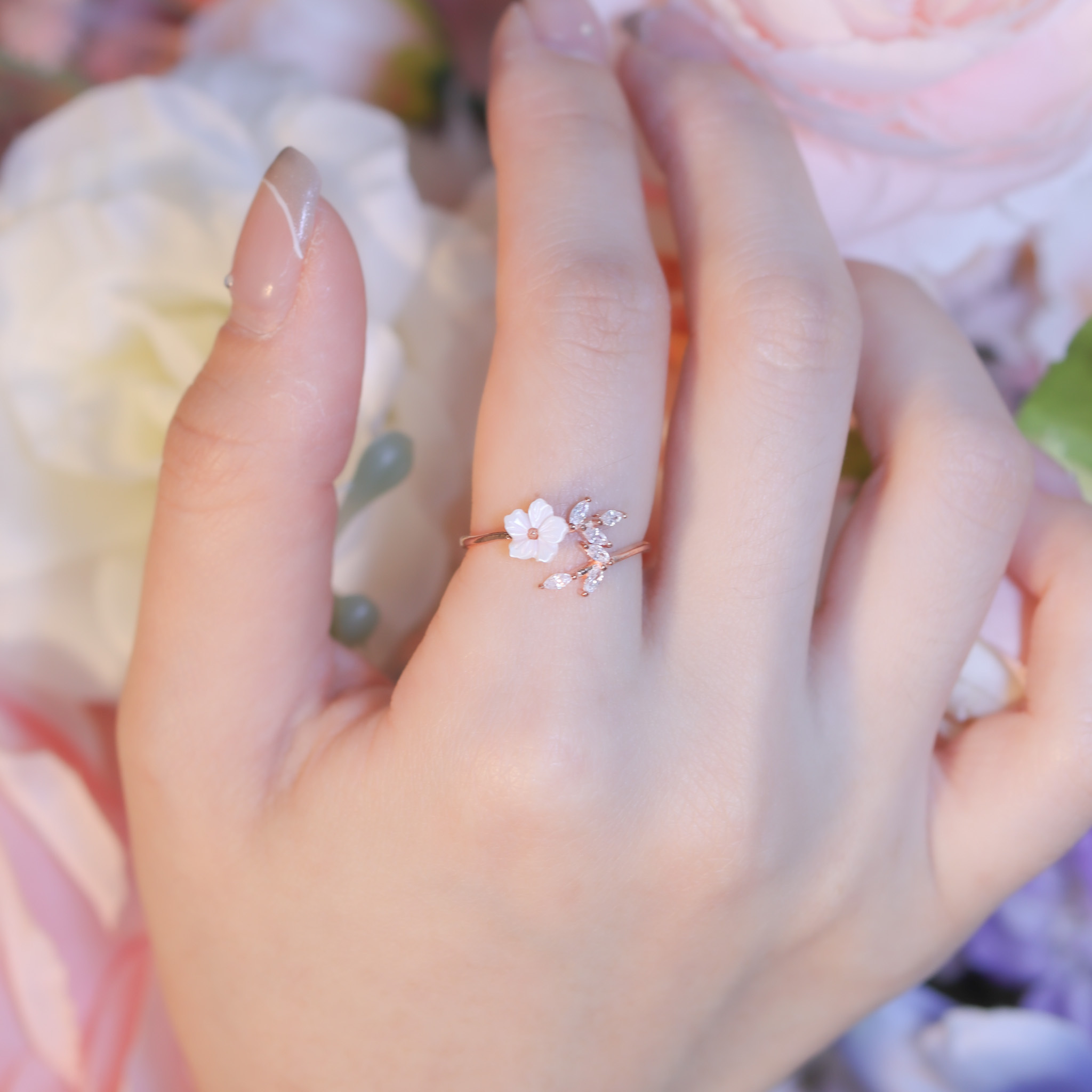 | 925純銀・ 白金・ 玫瑰金 | 櫻意花園戒指 （銀/玫瑰金）  | RI0848 |