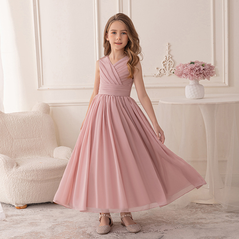 青少女雪紡花童生日長裙晚禮服
