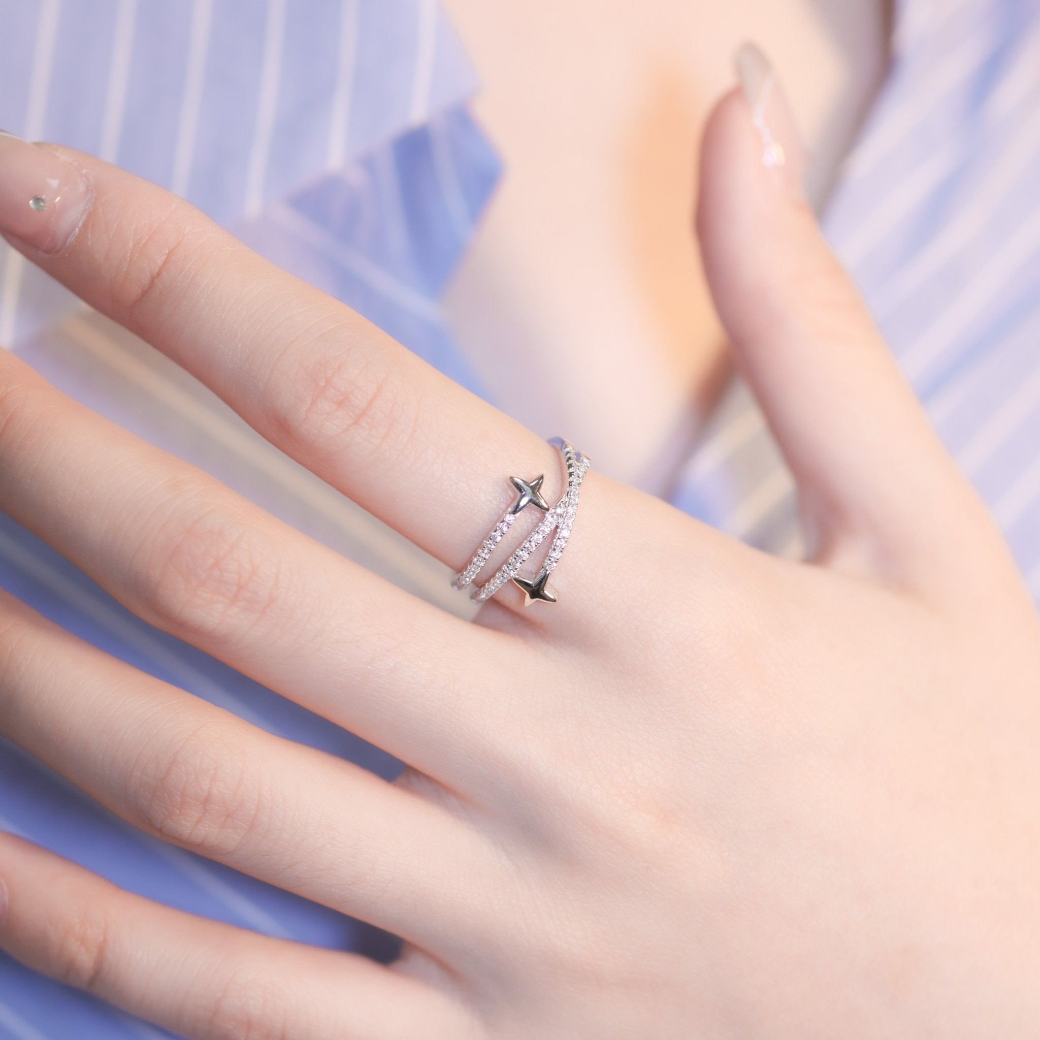 | 925純銀・白金 | 小星薈雙層戒指 | RI0846 |