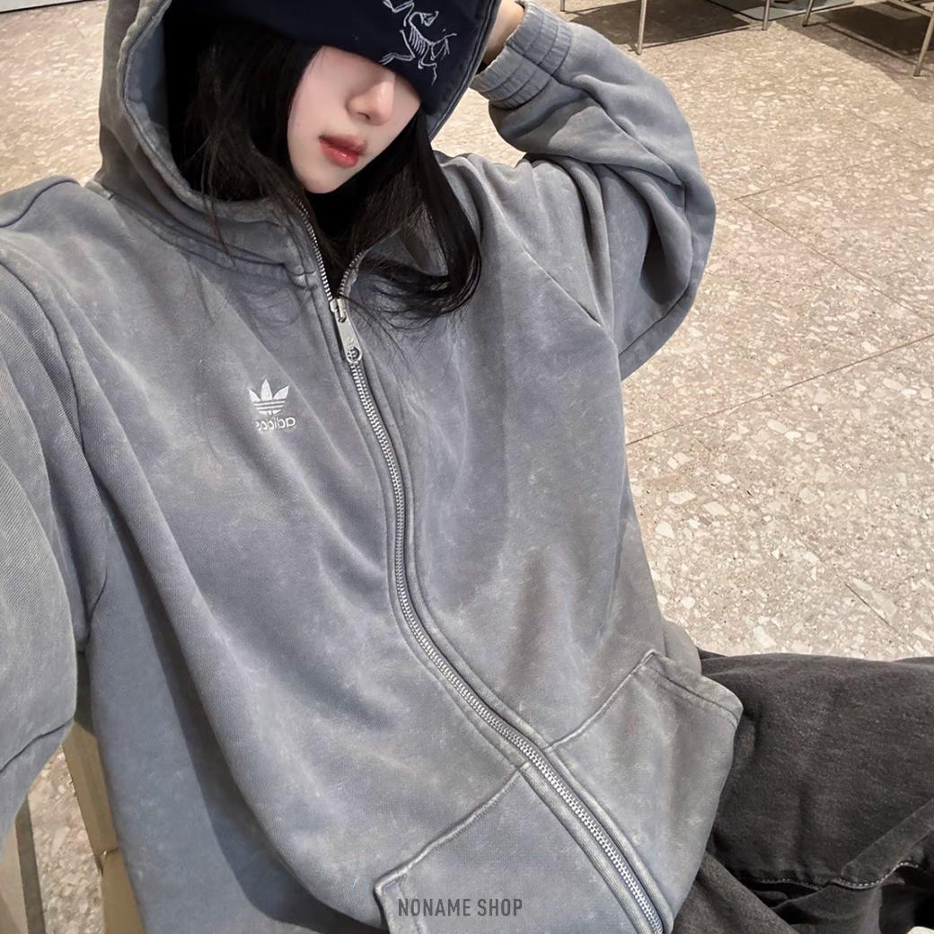 ADIDAS ORIGINALS ACID-WASHED OVERSIZED HOODIE 三葉草 寬鬆 水洗 復古 棉外套 兩色 (女款)