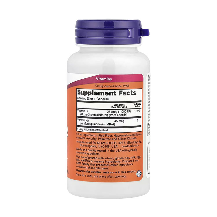 Now Food Vitamin D3+K2, 120 Veg Capsules