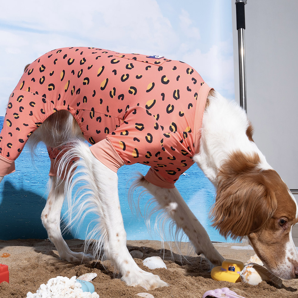 puppygallery｜豹紋涼感四腳衣 珊瑚橘