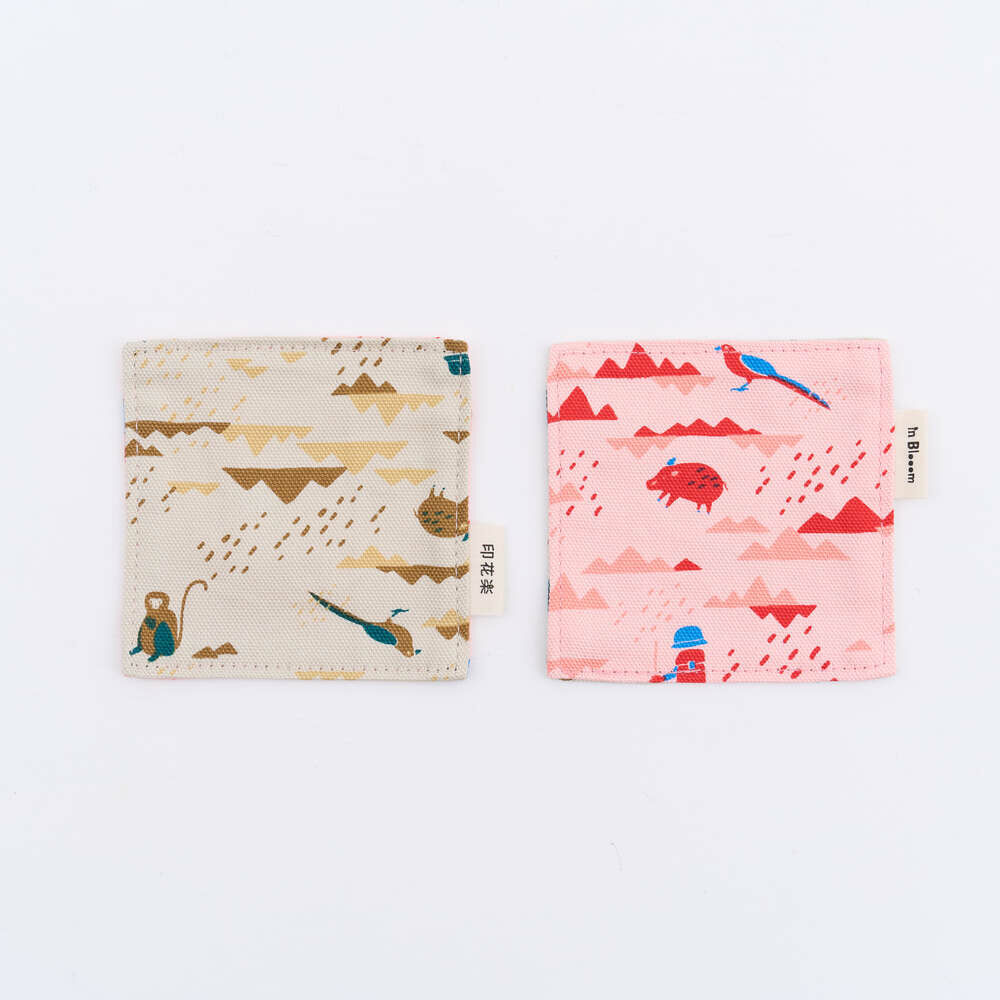 印花布杯墊二入組-10x10/雜花/山中健行/玻璃海棠