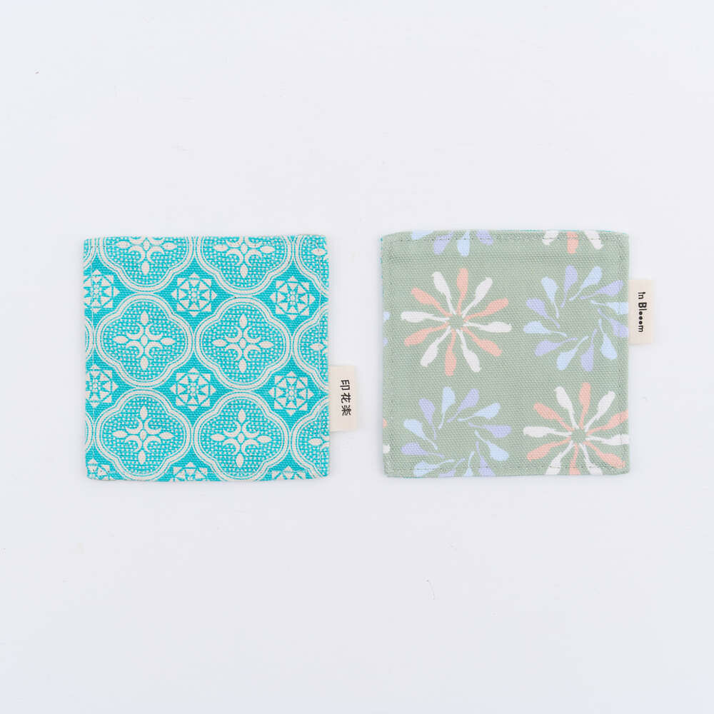 印花布杯墊二入組-10x10/雜花/山中健行/玻璃海棠