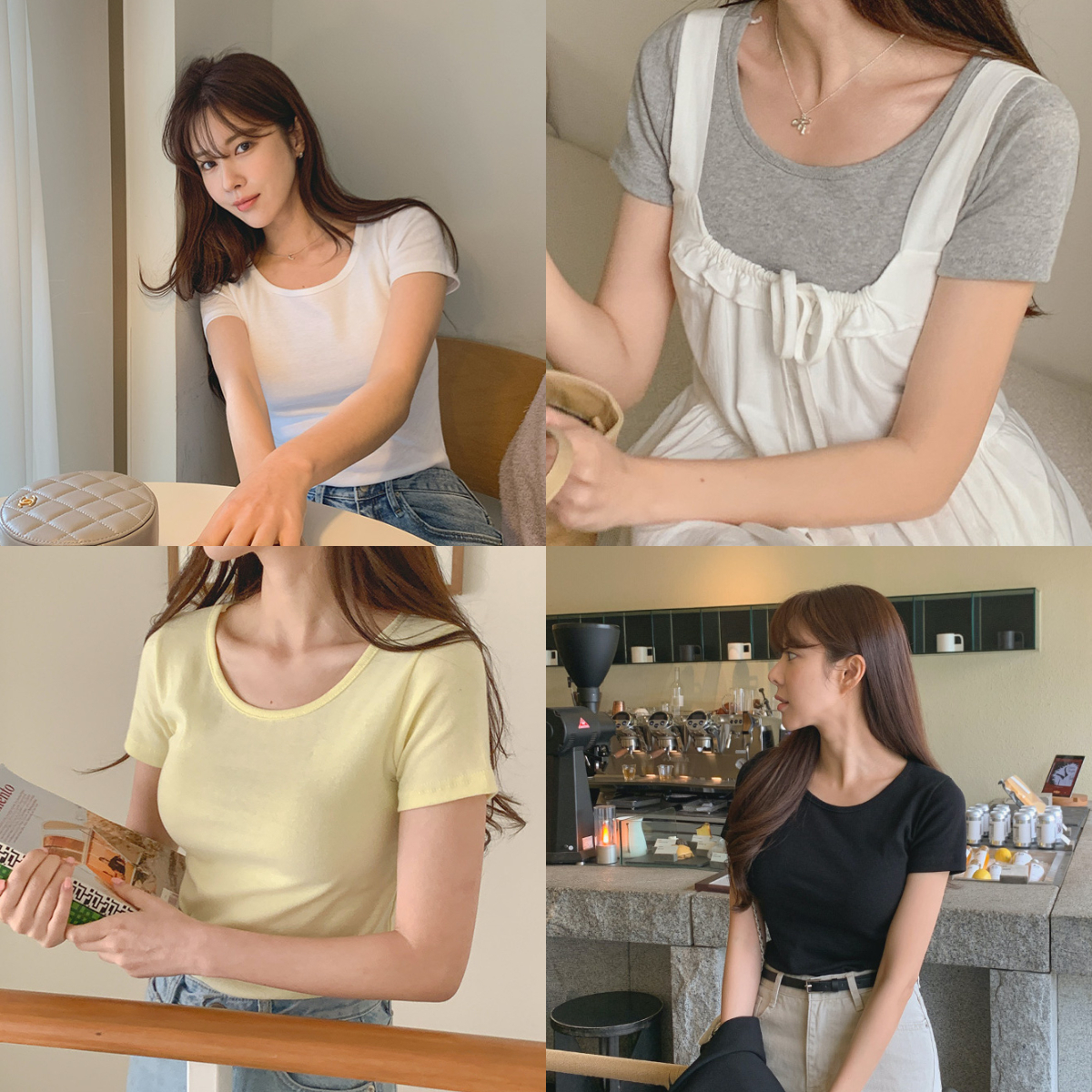 韓國Cherrykoko授權 柔感四色棉質短袖U領素T