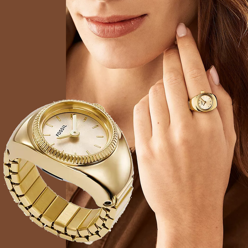 萬年鐘錶 - Fossil  全金奢華手錶戒指 ES5246 錶徑15MM