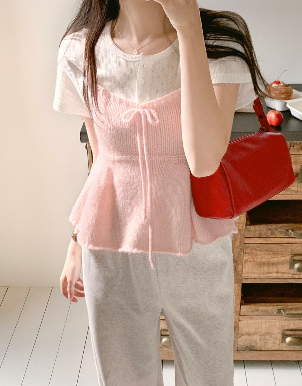 韓國grace muse授權 可愛心情蝴蝶結傘擺針織背心