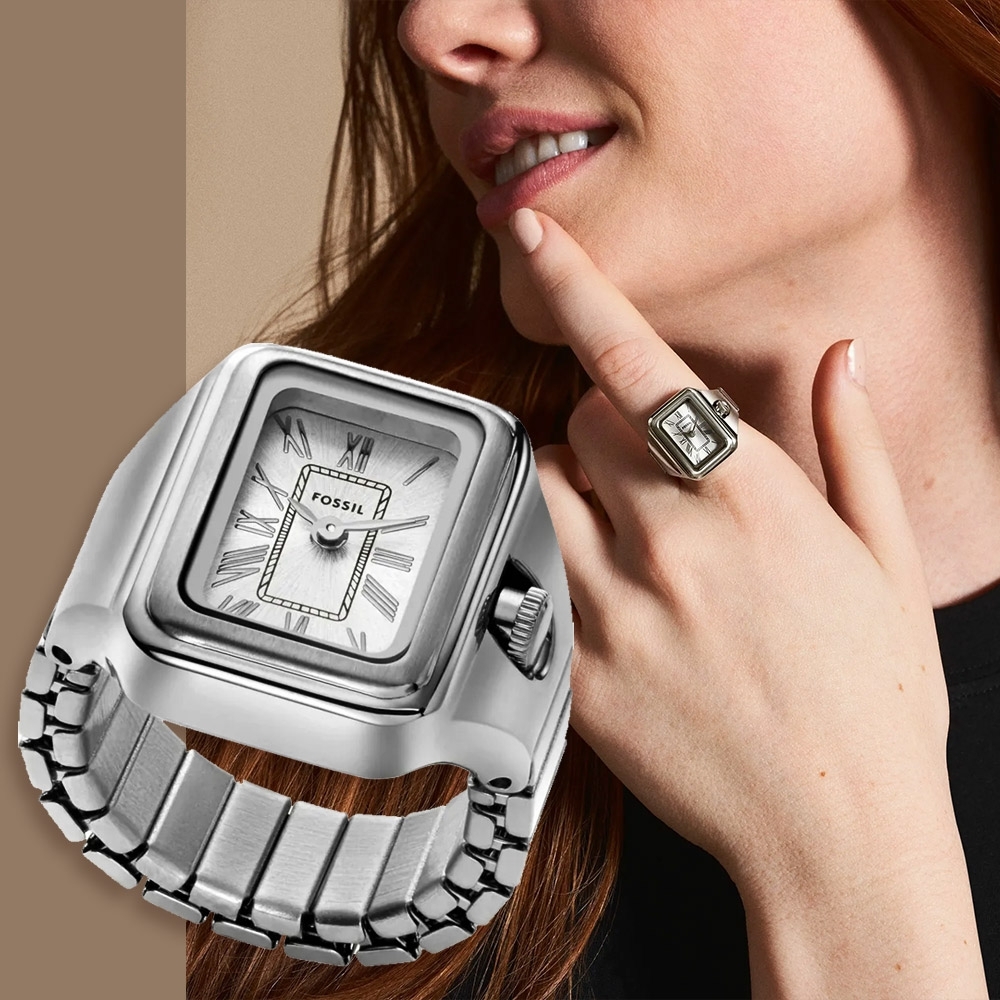 萬年鐘錶 - Fossil  Raquel   方形白面羅馬時標手錶戒指   ES5344  錶徑14MM