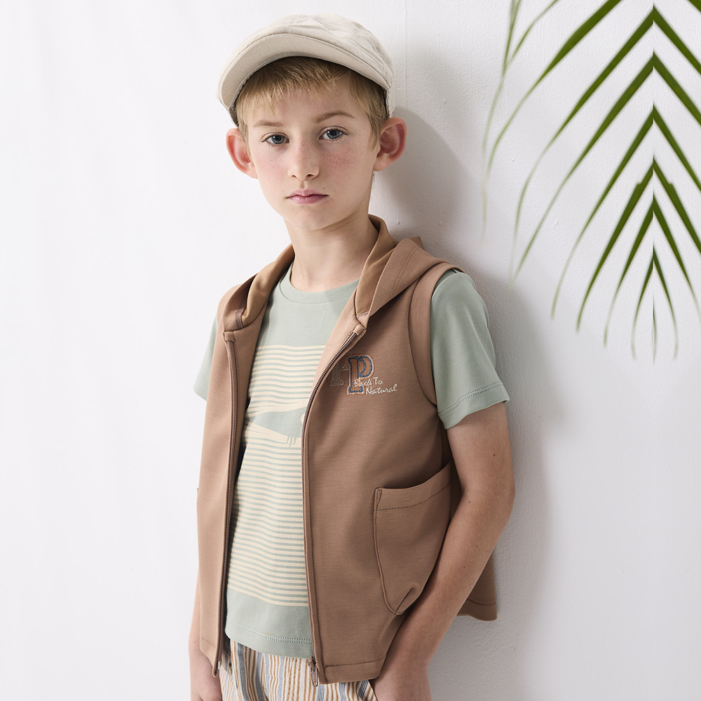 PIPPY 休閒連帽針織LOGO背心 棕