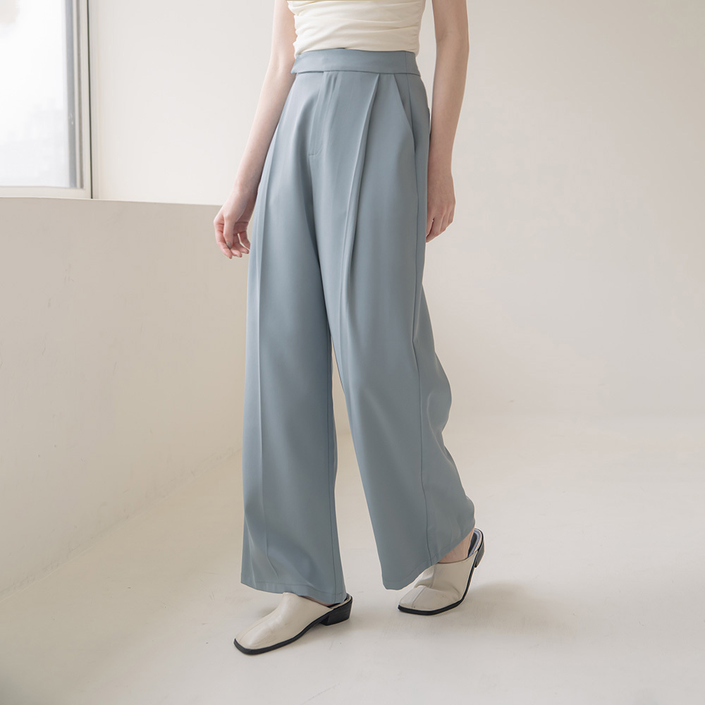 Asymmetric pleated straight suit pants - gray green S/M/L【04030497】in stock+pre-order