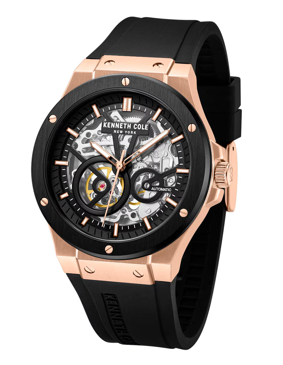 萬年鐘錶 - KENNETH COLE  美國紐約品牌  黑色透視機芯機械橡膠錶帶男錶 KCWGZ0063902  錶徑43MM