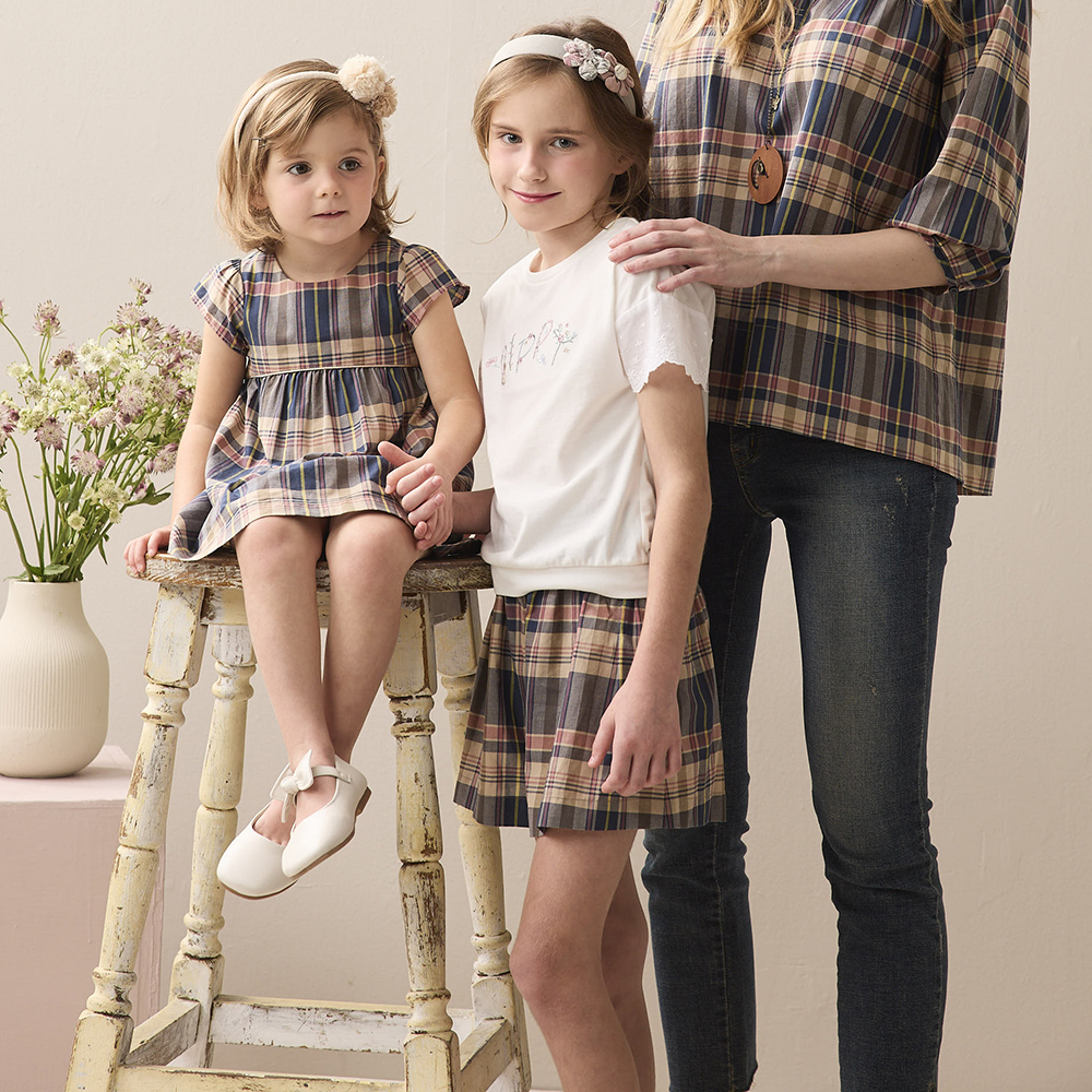 PIPPY經典格紋鬆緊帶小花刺繡褲裙 紫