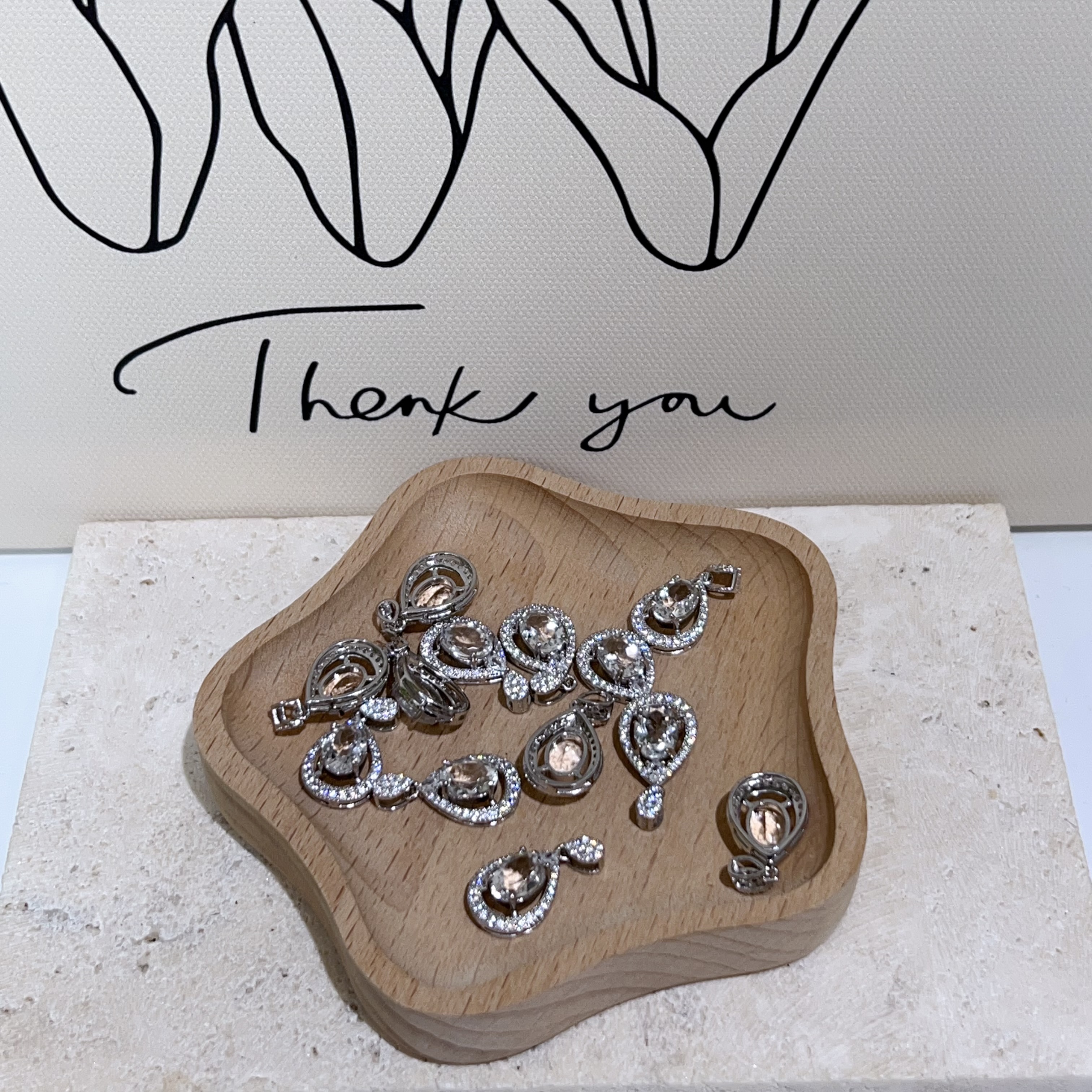 白水晶水滴形鑲鑽純銀吊墜