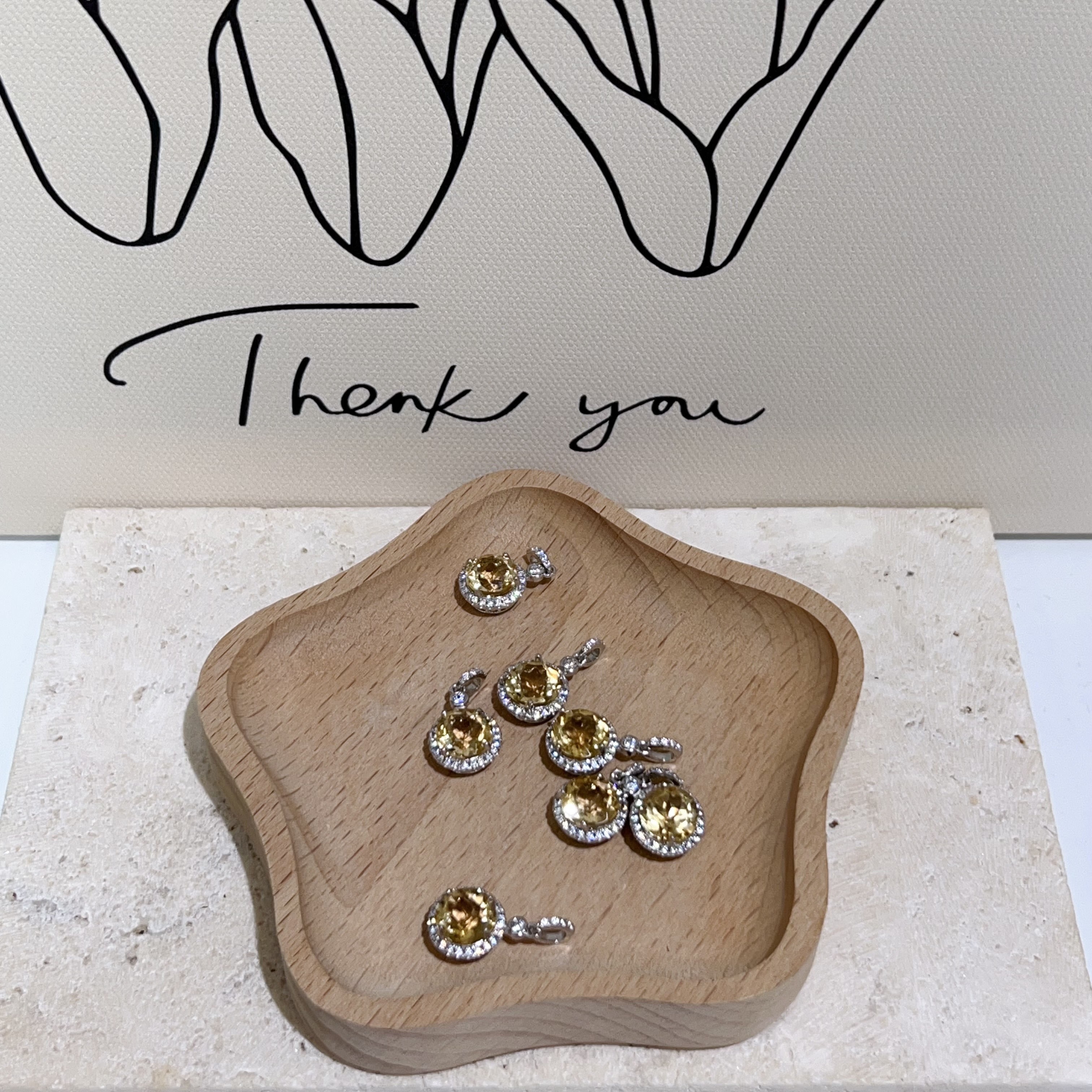 黃水晶圓形鑲鑽純銀吊墜