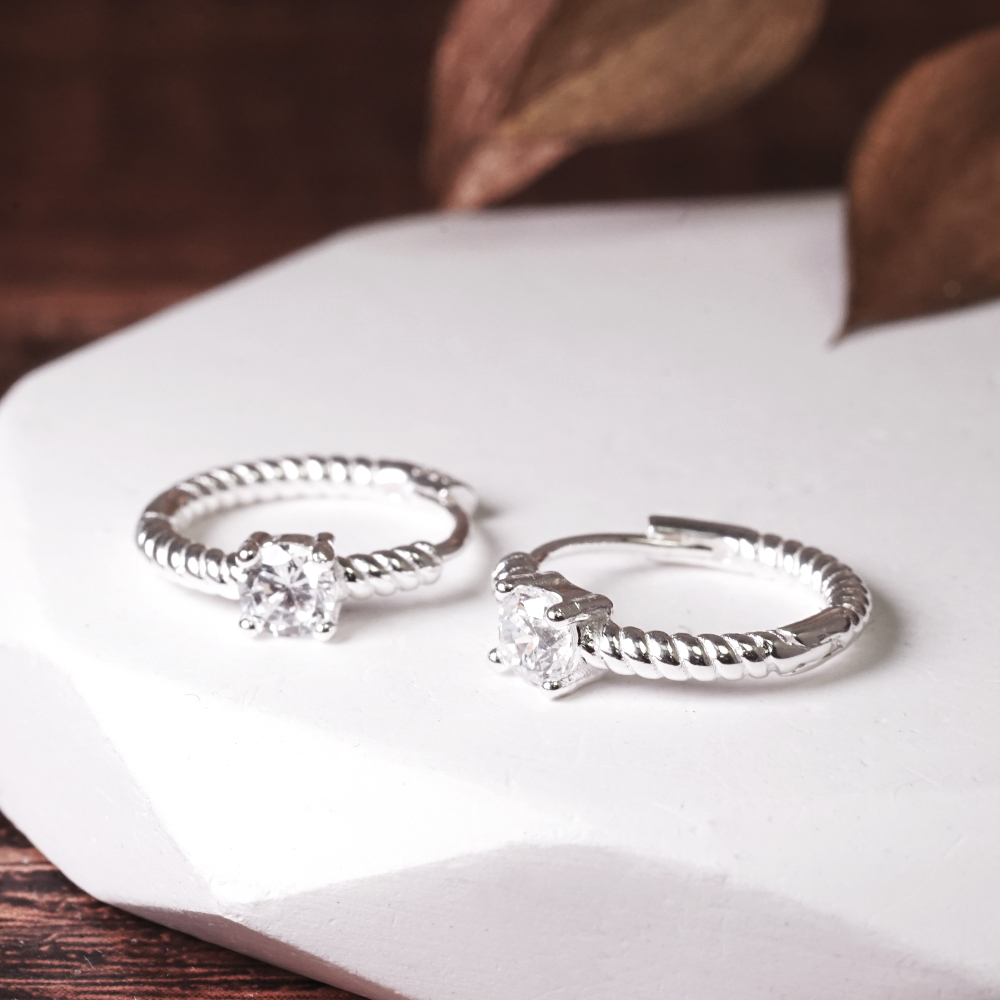 純銀 閃鑽麻花 易扣耳環 925純銀耳環 女生耳環