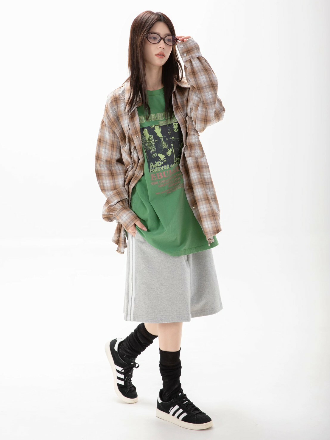 RHOM 撞色 寬鬆 格紋斜口袋 慵懶 薄外套 #襯衫