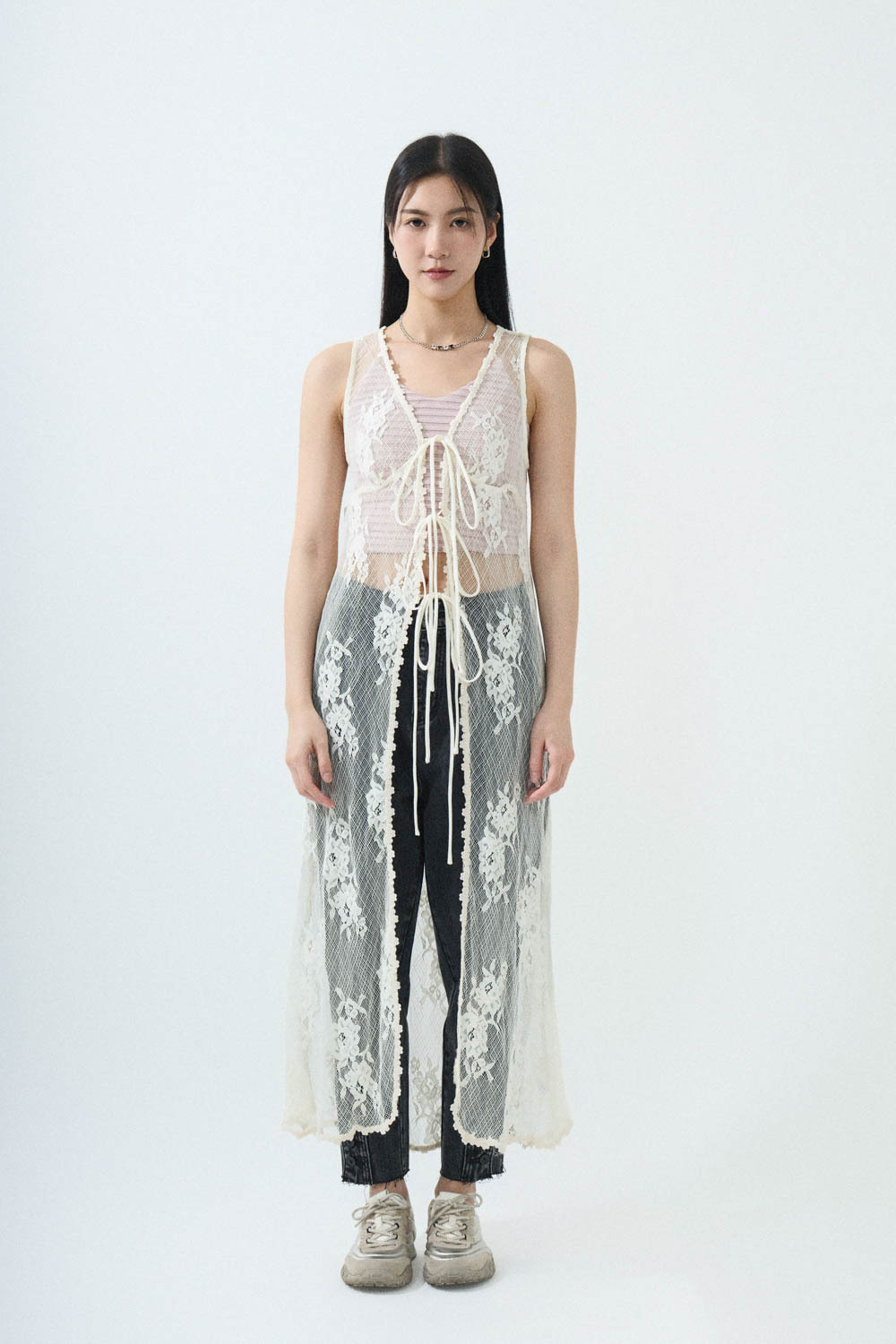 蕾絲長背心外套 (現貨款式）