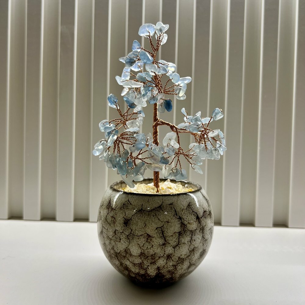[S] GEMZ & CO HLCT RANDOM ROUND CERAMIC POT AQUAMARINE TREE, W50 (W50)