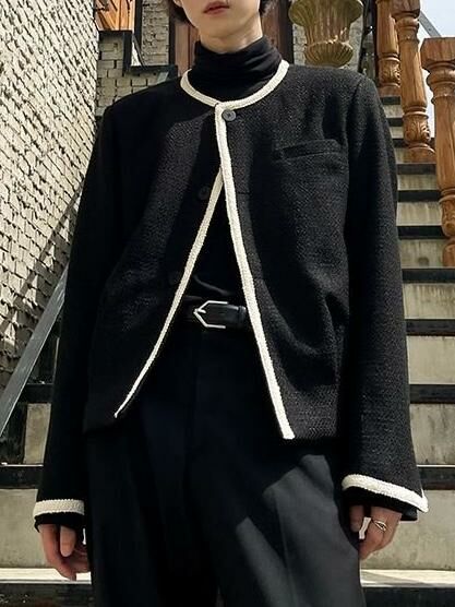 拼色圓領開胸外套 JK2495