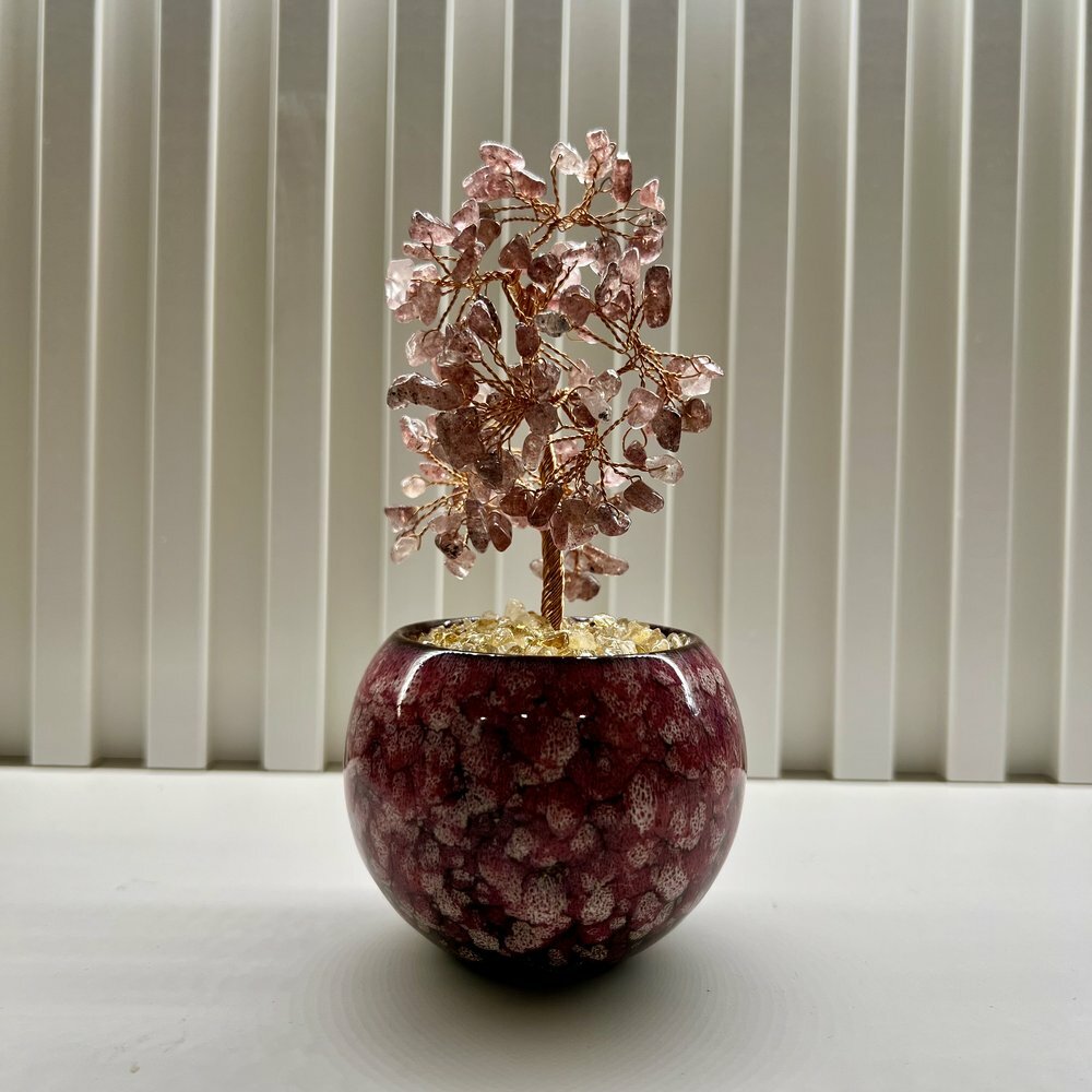 [S] GEMZ & CO HLCT RANDOM CERAMIC POT STRAWBERRY QUARTZ TREE, W58 (W58)