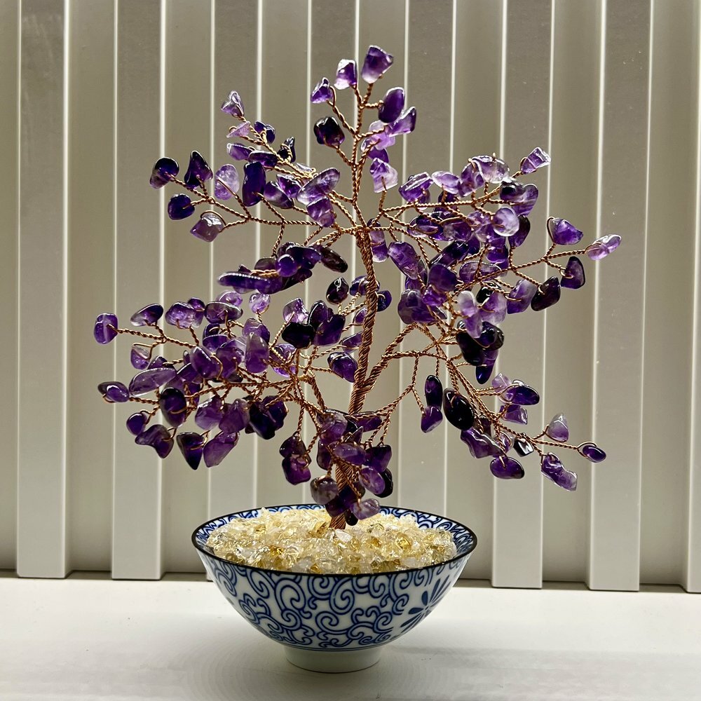 [S] GEMZ & CO HLCT TL14 RANDOM CERAMIC BOWL ROUND AMETHYST TREE, W114 (W114)