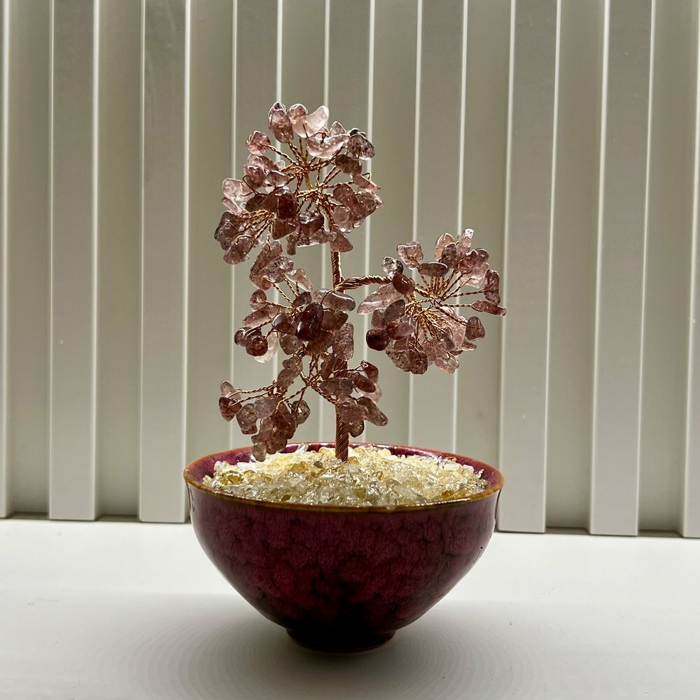 [S] GEMZ & CO HLCT RANDOM CERAMIC ROUND BOWL STRAWBERRY QUARTZ TREE, W115 (W115)