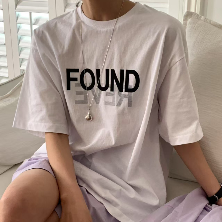 韓國 REVE FOUND字母落肩T 白