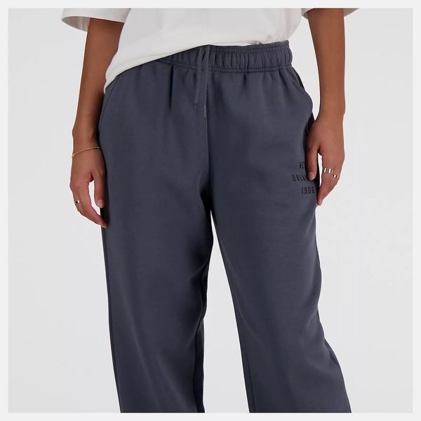 NEW BALANCE 長褲 NB 灰藍 LOGO 內刷毛 縮口 棉褲 女 AWP41508GT