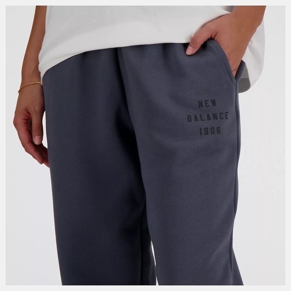 NEW BALANCE 長褲 NB 灰藍 LOGO 內刷毛 縮口 棉褲 女 AWP41508GT