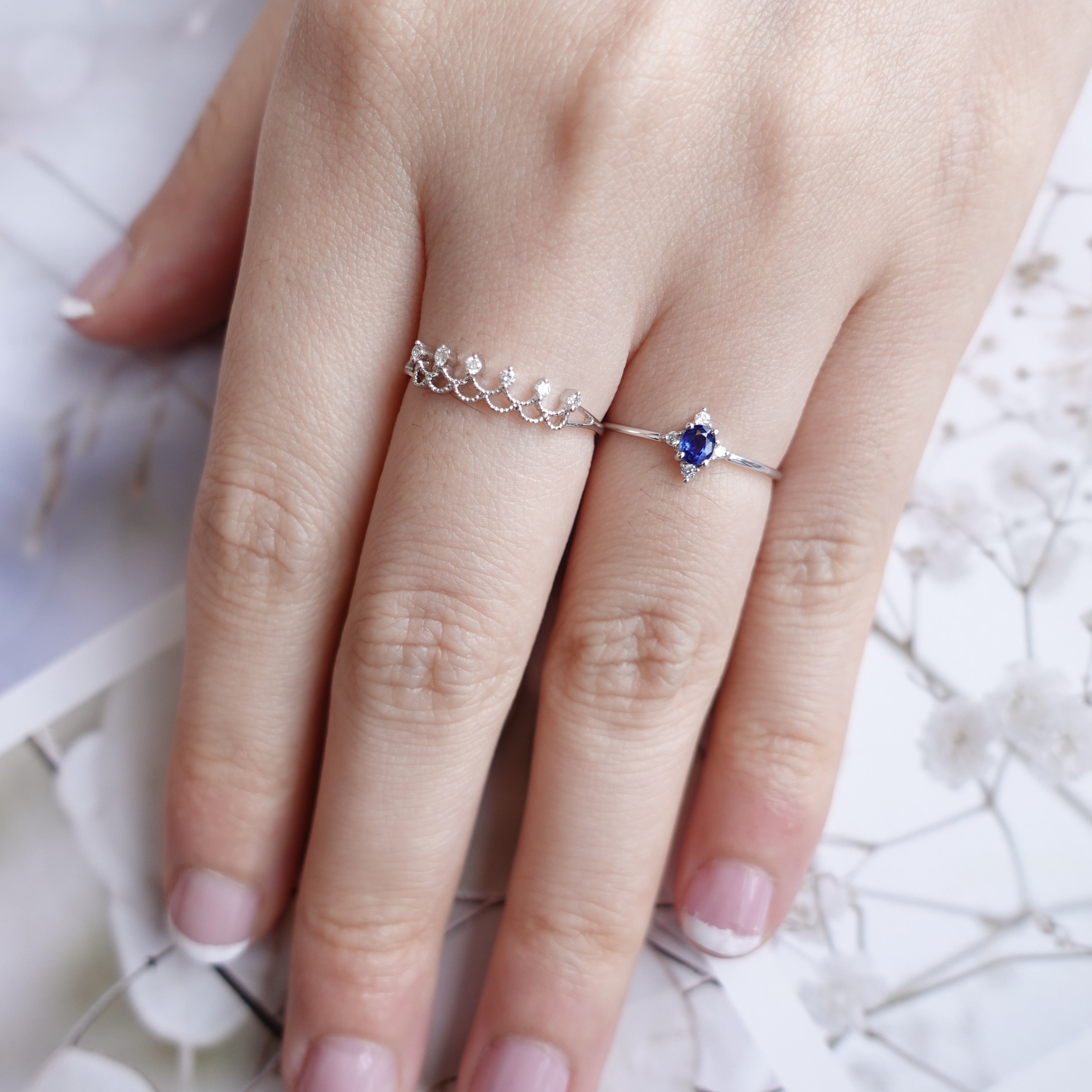 18K金蕾絲桂冠鑽石線戒