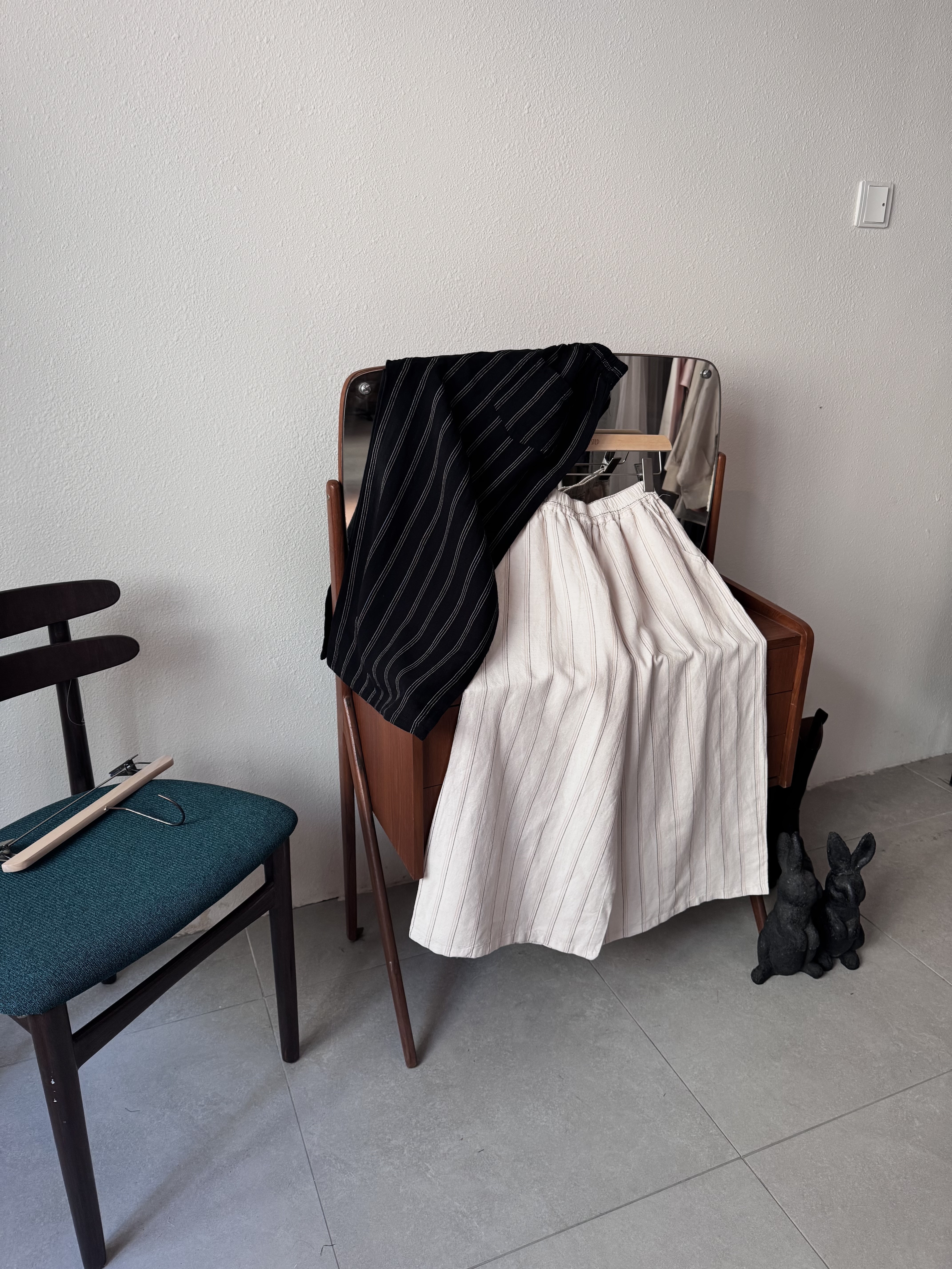 45%麻～八分長條子裙褲 - TR52601