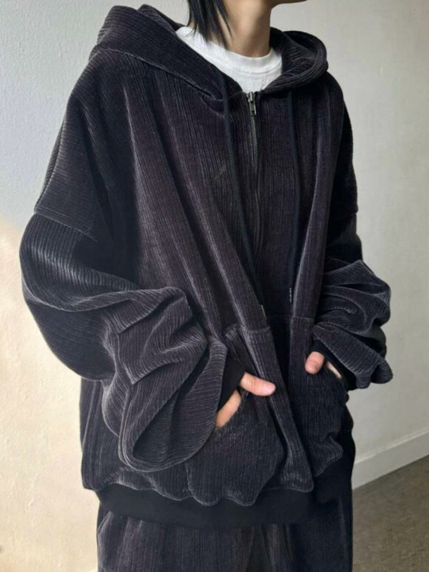 暗直紋連帽拉鍊外套 SUB-026JK