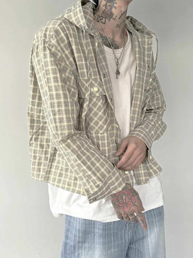 格仔連帽長袖恤衫 Crunky_youth-093JK