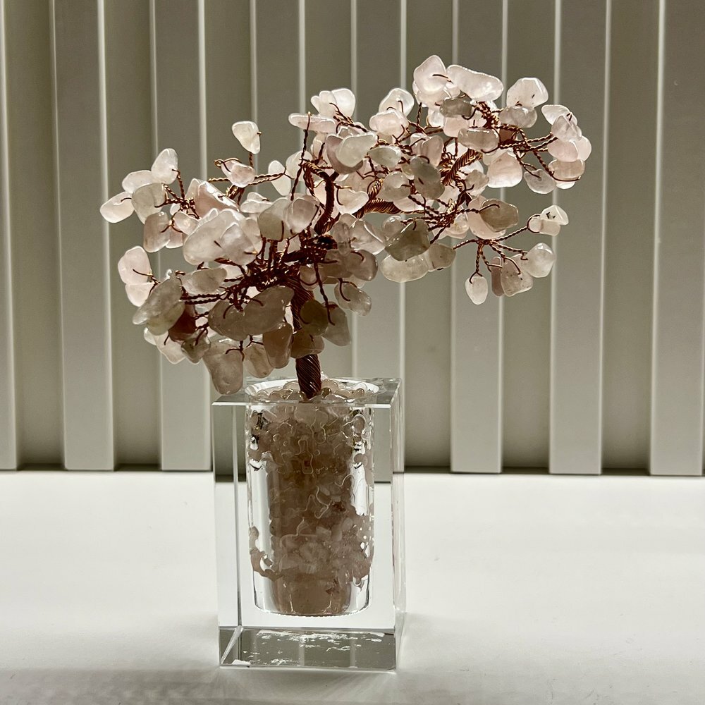 [S] GEMZ & CO BFG TRANSPARENT RECTANGULAR POT ROSE QUARTZ TREE, X20 (X20)
