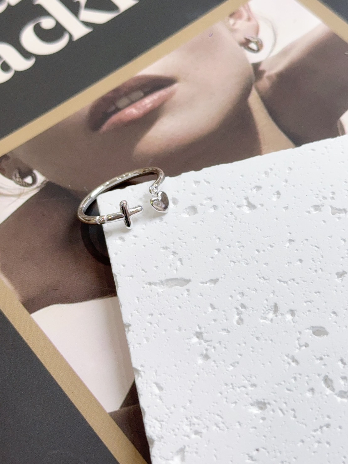 愛與希望|靈動愛心十字純銀戒指