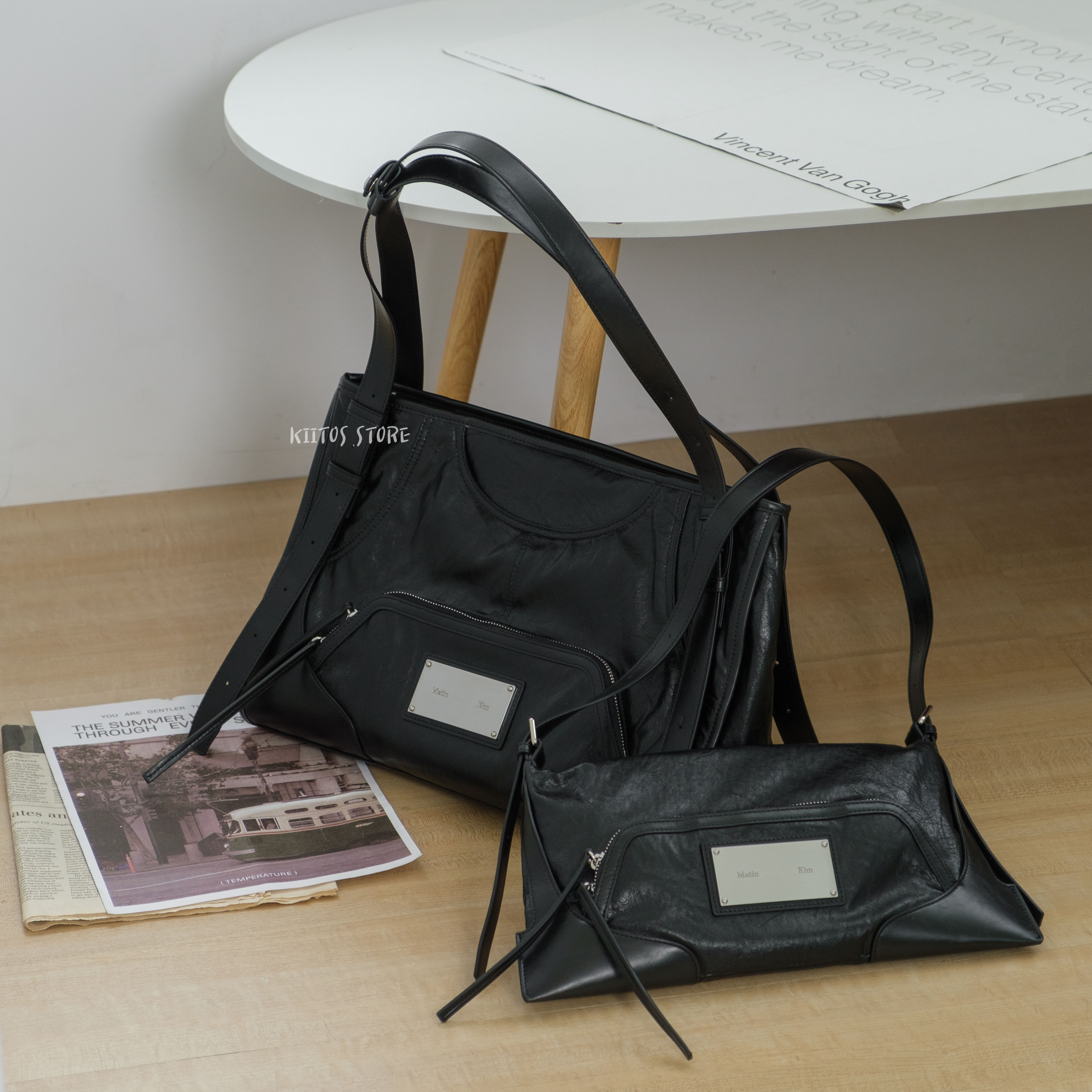 韓國代購Matin Kim Two Way Strap Square Mini Bag 鐵牌皮革方包復古