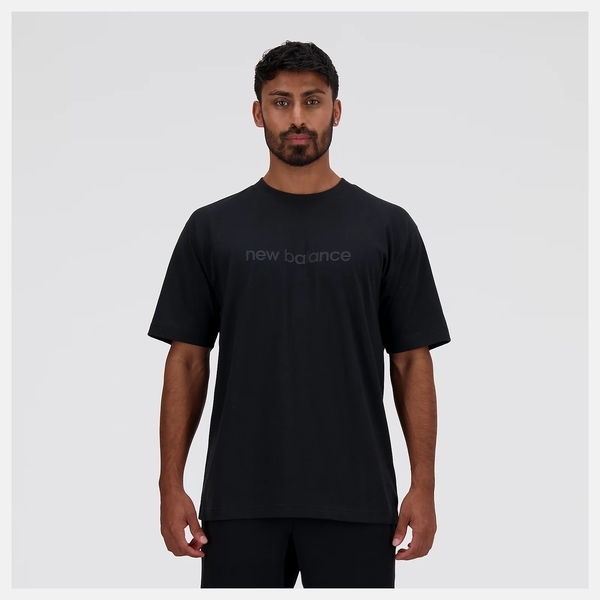 NEW BALANCE 短T NB 黑 印花LOGO 寬版 棉短袖 男 MT41559BK