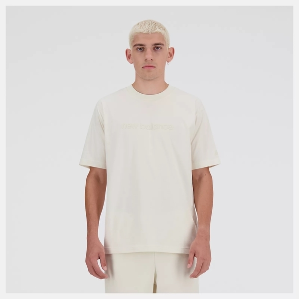 NEW BALANCE 短T NB 米白 印花LOGO 寬版 棉短袖 男 MT41559LIN