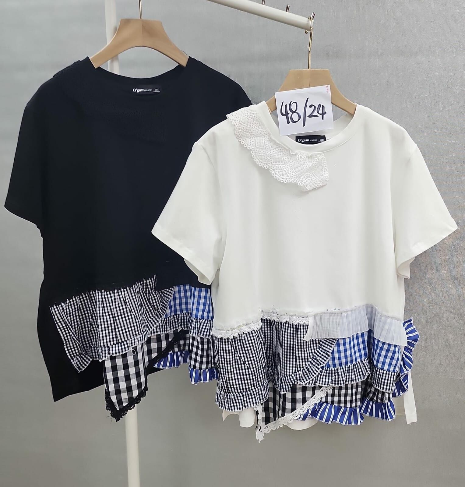 CD1714  下格仔布拼淨色Tee   胸48 長24