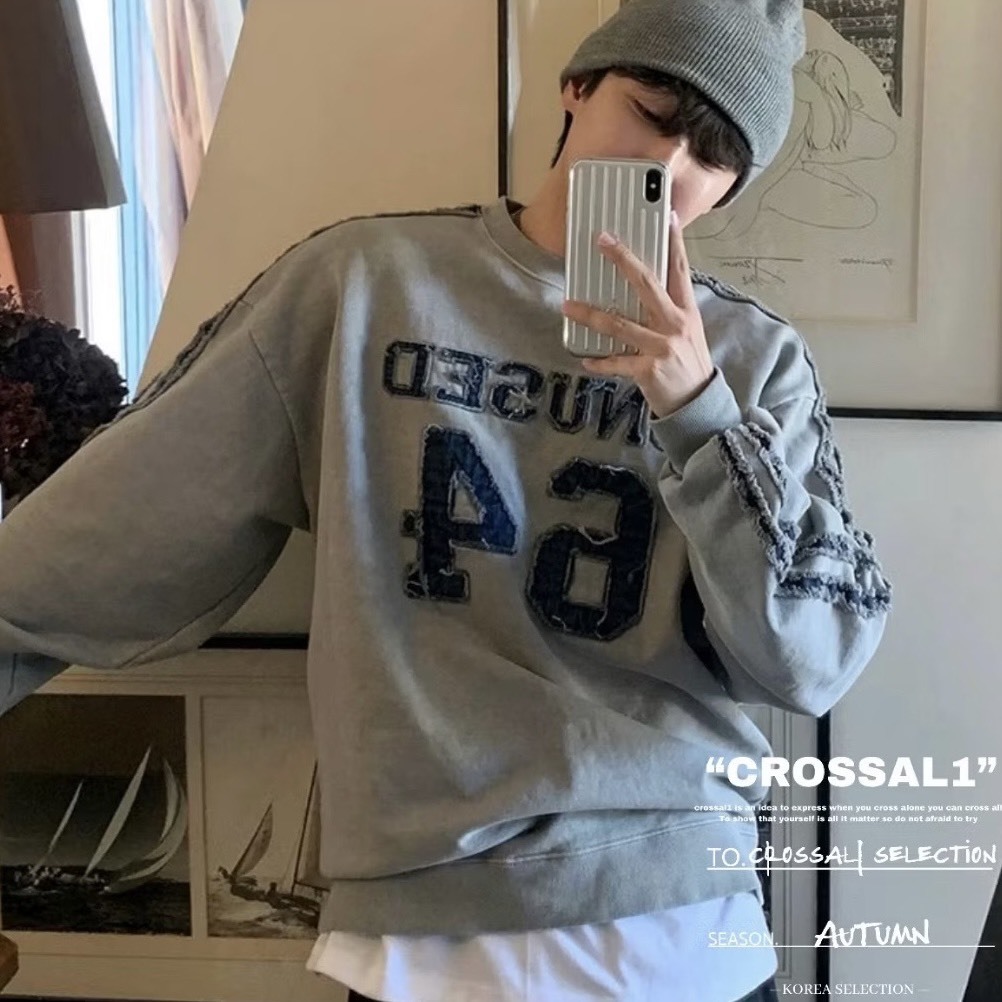 UNUSED 牛仔刺繡長袖衛衣